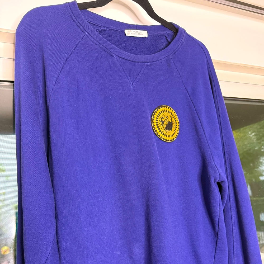 Versace Collection Blue Crewneck Sweater with Elegant Emblem